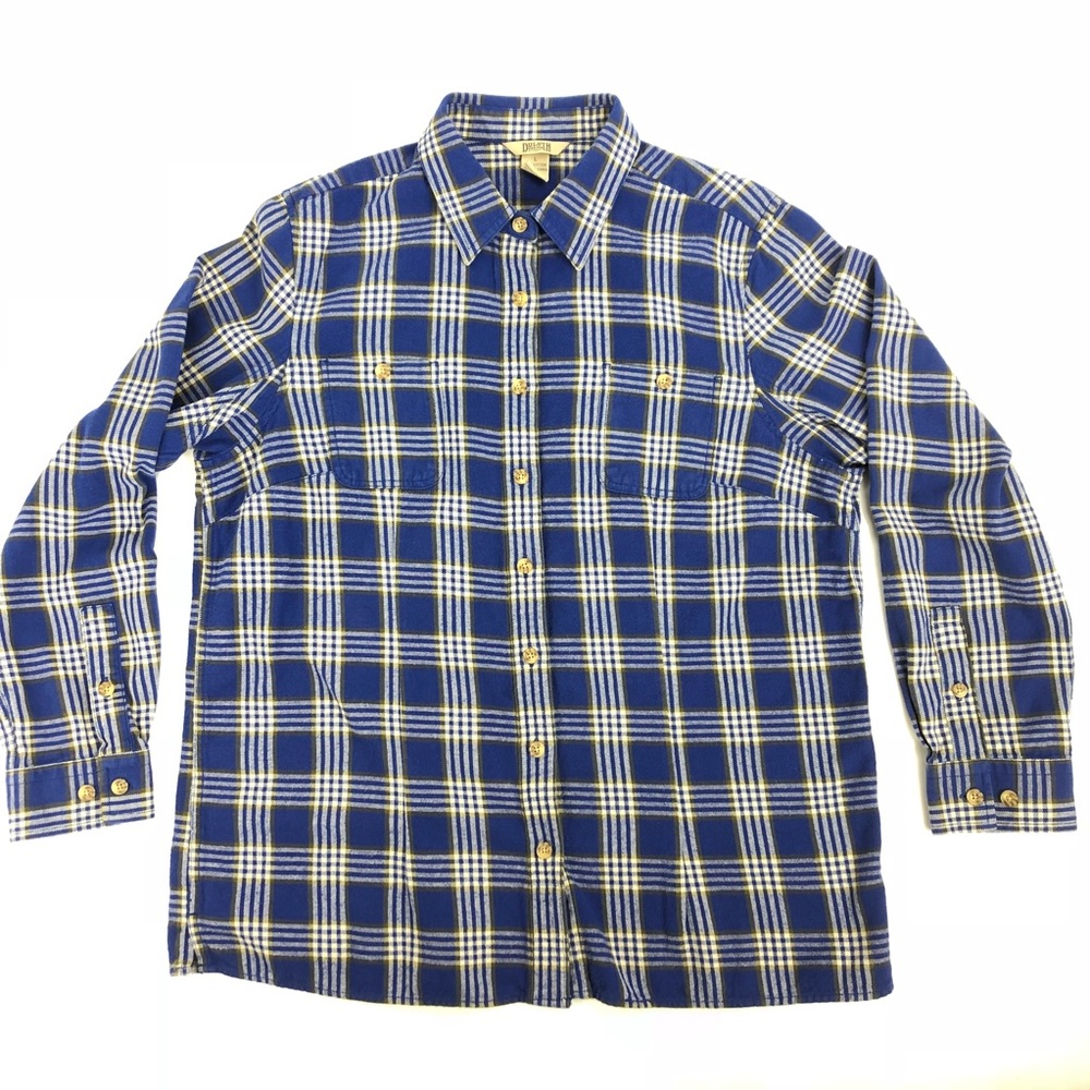 Duluth Trading Co Flannel Shirt Plaid Blue Large L
